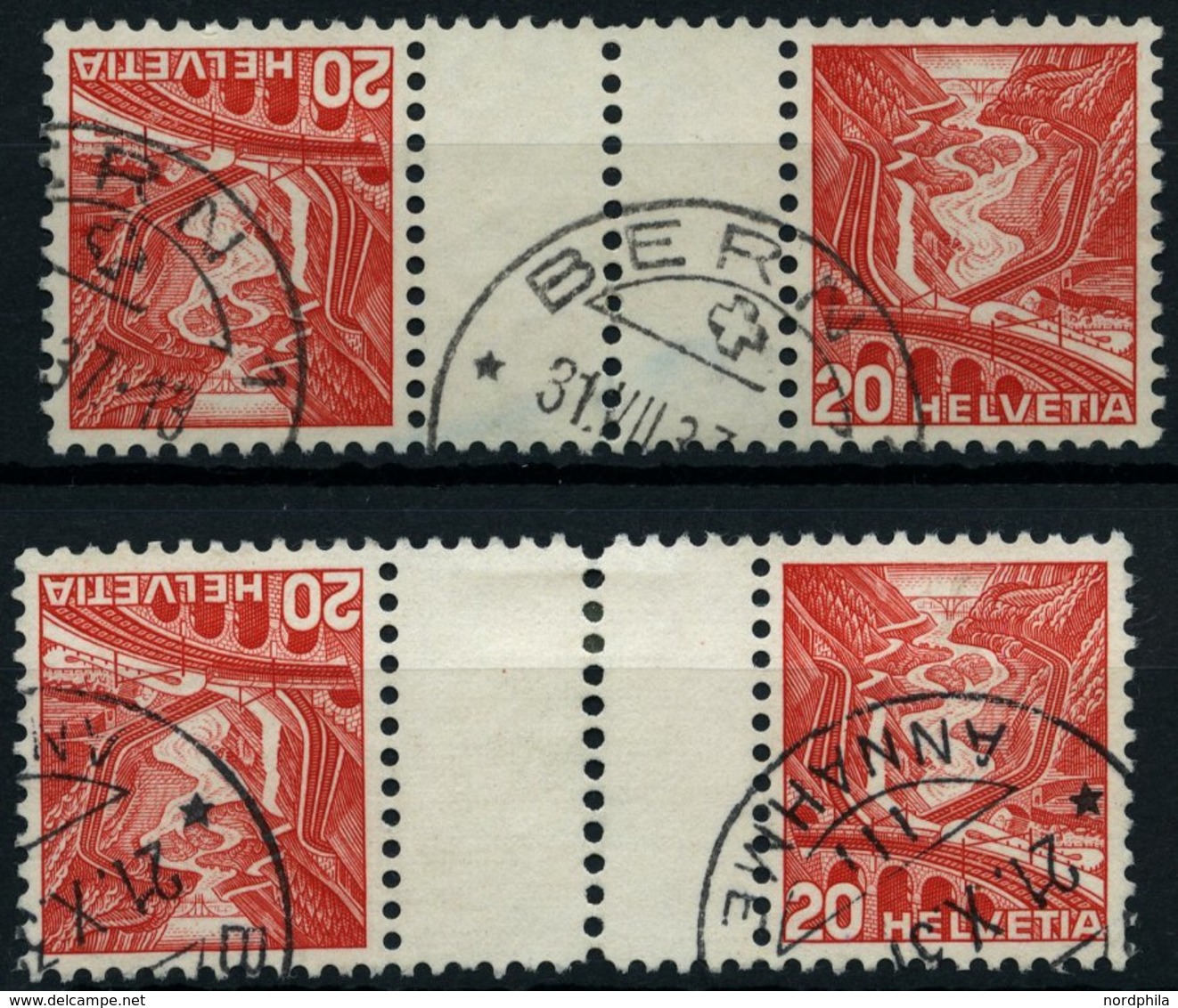 ZUSAMMENDRUCKE KZ 11yC,zC O, 1937, Landschaften Kehrdrucke 20 + Z + 20, Beide Gummierungen, Zwischensteg Senkrecht Gezäh - Se-Tenant