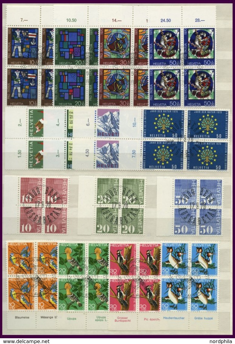 LOTS VB o, 1962-71, saubere Partie verschiedener zentrisch gestempelter Viererblocks, nur komplette Ausgaben, Pracht, Mi