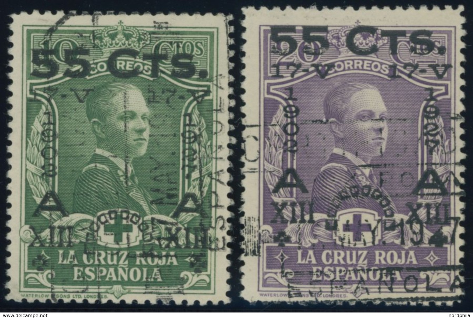 SPANIEN 341/2 O, 1927, 55 C. Auf 10 Und 20 C. 25. Jahrestag Der Krönung II, 2 Prachtwerte, Mi. 110.- - Usados