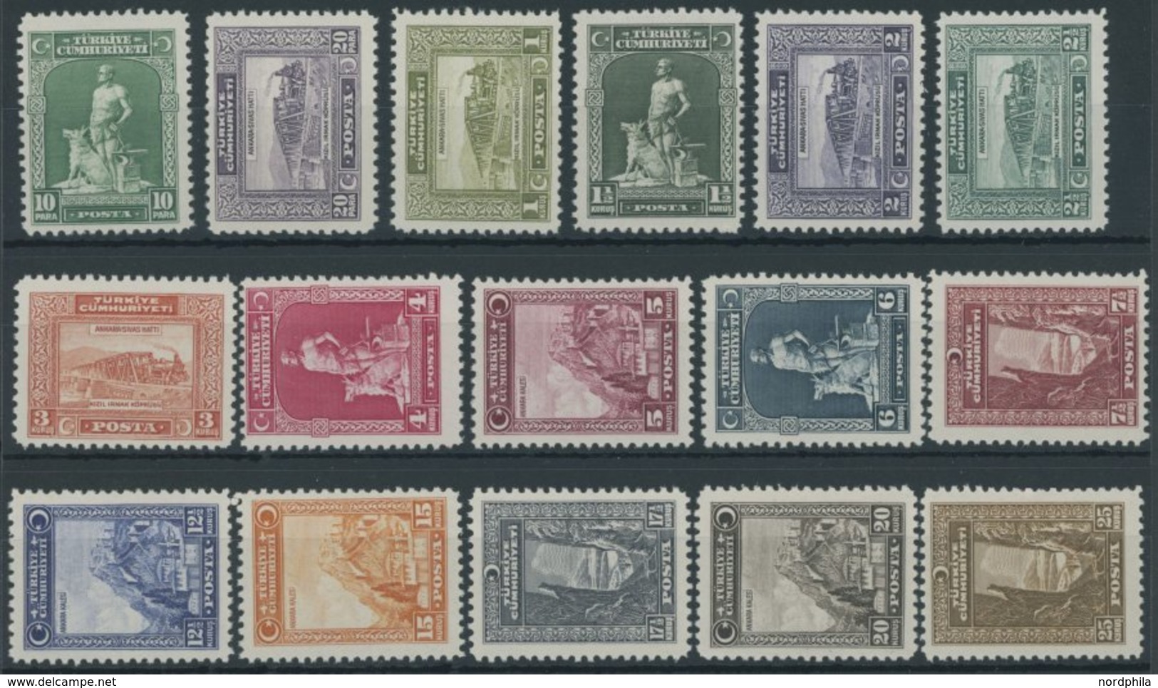 TÜRKEI 891-906 **, 1930, 10 Pa. - 25 K. CÜMHURIYETI, 16 Postfrische Prachtwerte, Mi. 359.- - Sonstige & Ohne Zuordnung