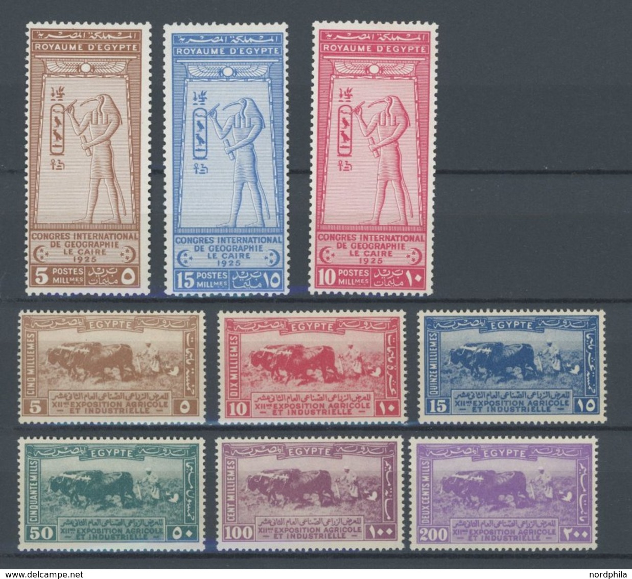 ÄGYPTEN 94-102 *, 1925/6, Geographenkongress Und 12. Landwirtschafts-und Industrieausstellung, Falzrest, 2 Prachtsätze,  - Ungebraucht