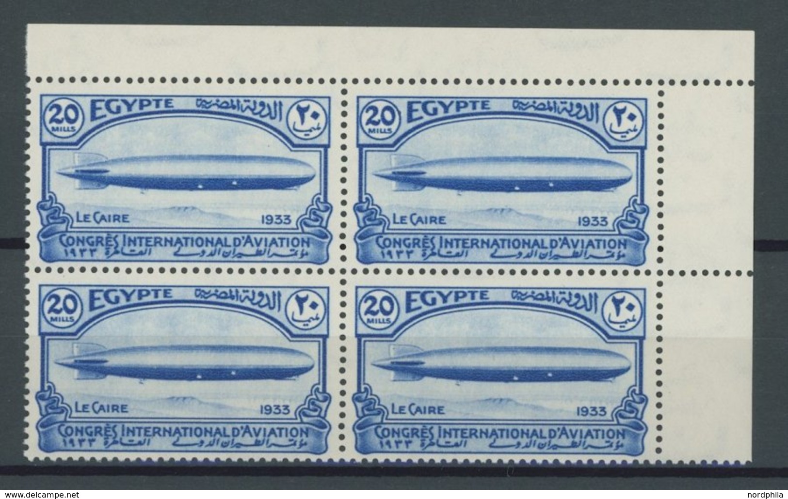 ÄGYPTEN 186-90 VB **, 1933, Luftfahrtkongress In Postfrischen Eckrandviererblocks, Prachtsatz - Unused Stamps