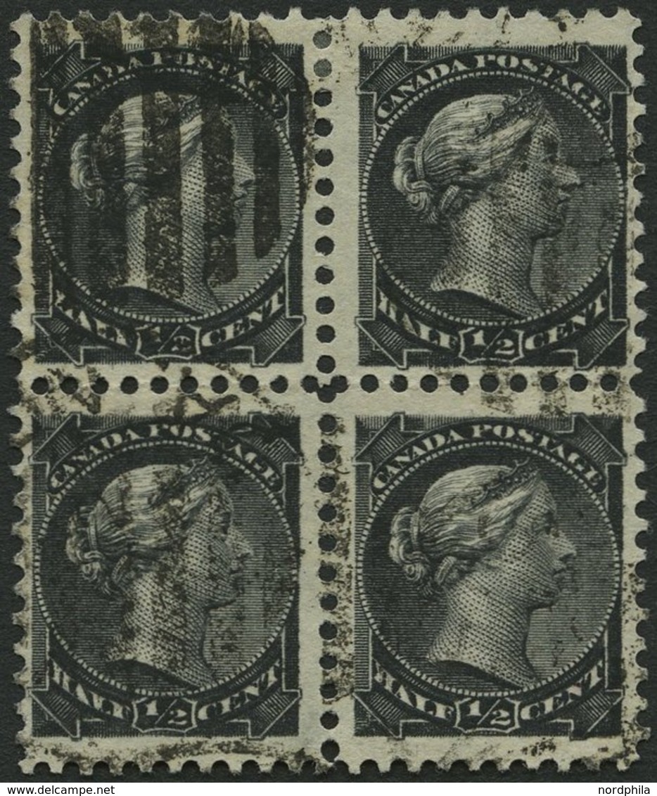 KANADA 25A VB O, 1882, 1/2 C. Schwarz Im Viererblock, Pracht - Oblitérés