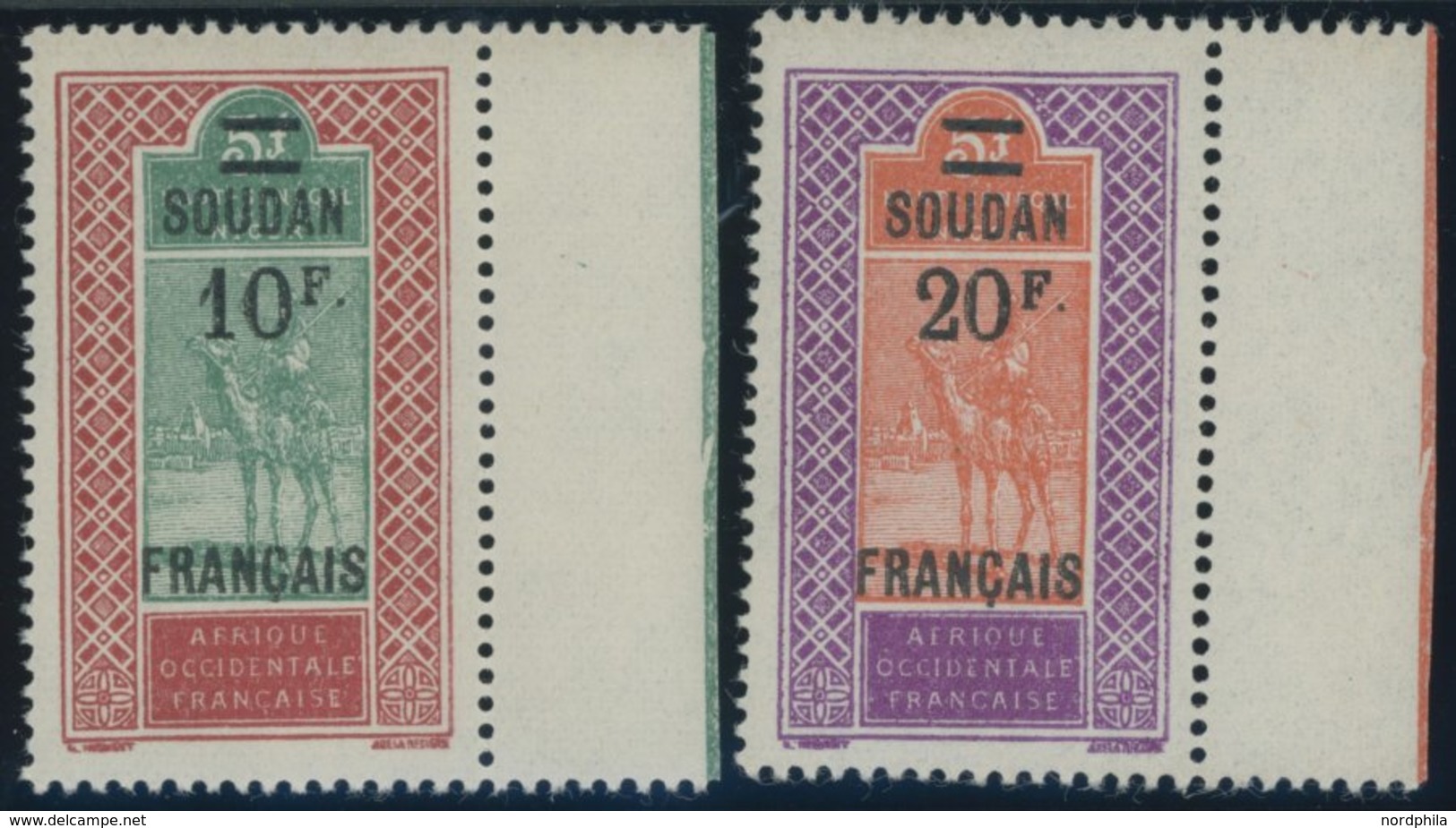 MALI 58/9 **, 1927, 10 Fr. Auf 5 Fr. Und 20 Fr. Auf 5 Fr. Tuareg Vom Rechten Rand, Postfrisch Pracht - Other & Unclassified