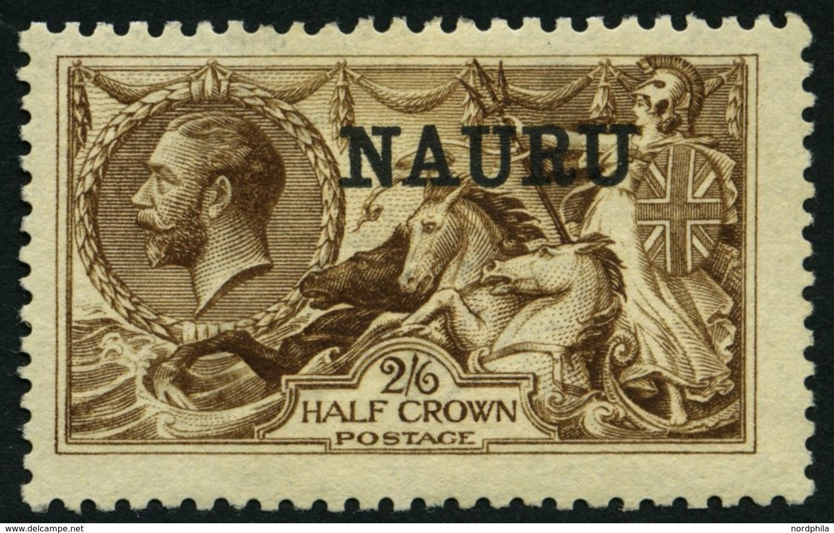 NAURU 12II *, 1916, 2 Sh. 6 P. Dunkelbraun, De La Rue-Druck (SG Nr. 19), Gummireste, Pracht, SG 600 £ - Nauru