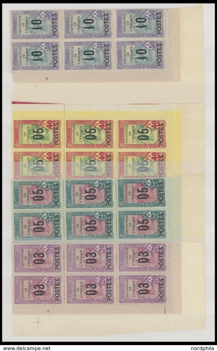 TUNESIEN **,* , 1906-45, interessante Partie mit einigen mittleren Ausgaben und vielen Blockstücken, meist postfrisch, f