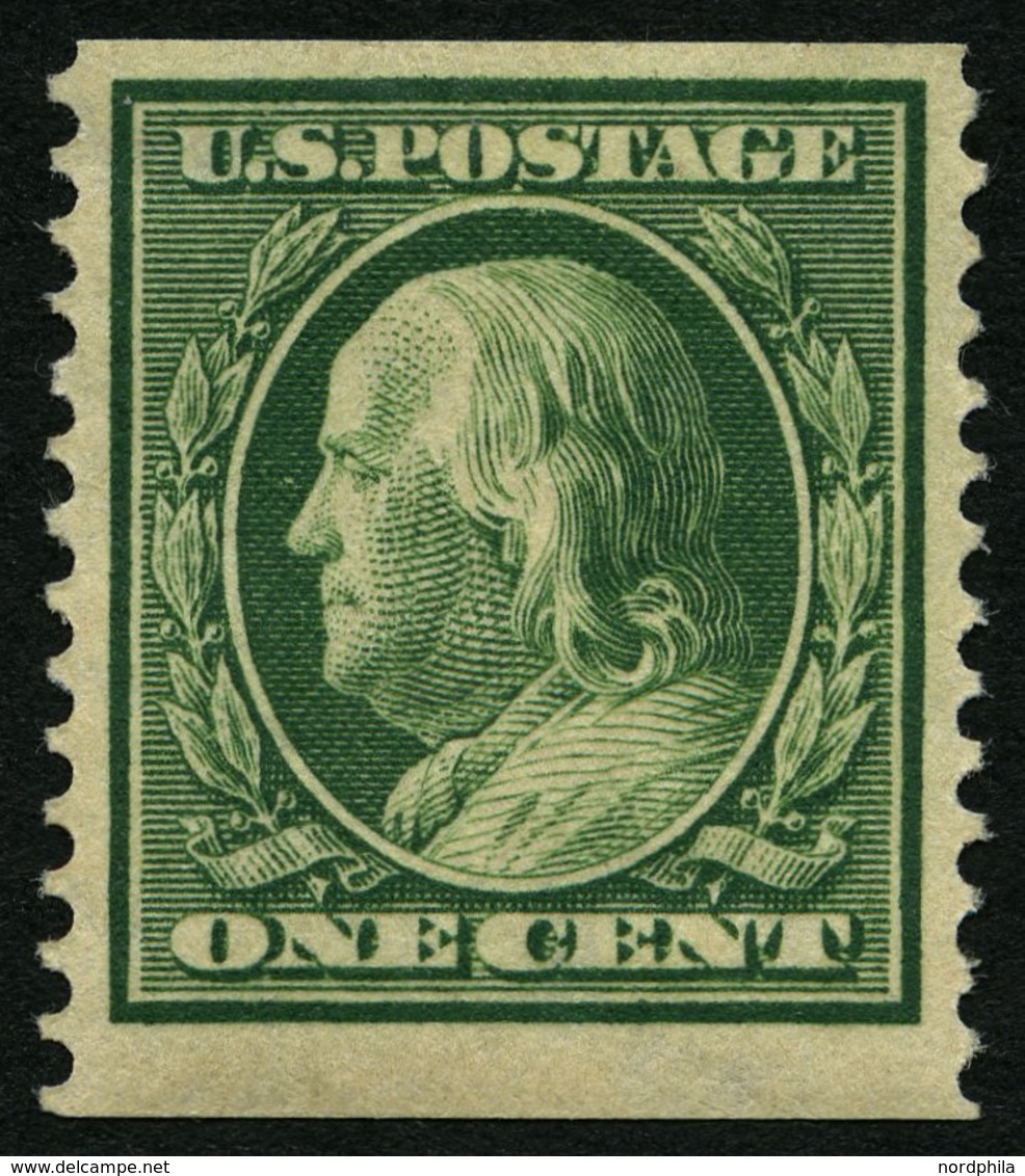USA 178G *, Scott 387, 1910, 1 C. Franklin, Wz. 2, Senkrecht Gezähnt 12, Falzrest, Pracht, $ 190 - Gebruikt