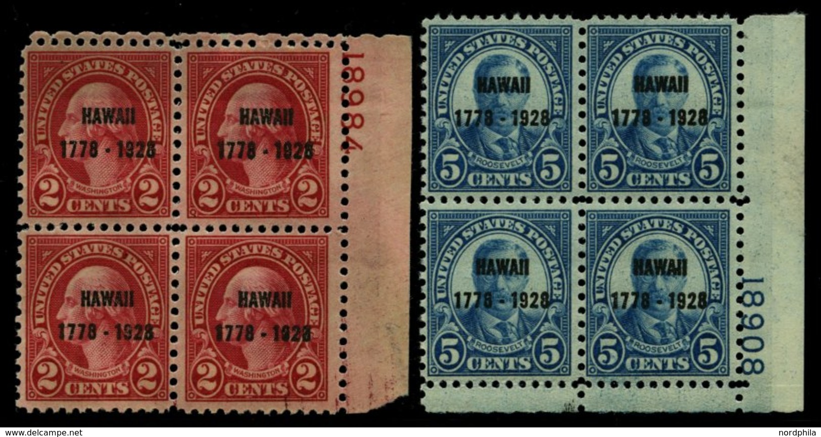 USA 311/2 VB **, Scott 647/8, 1928, Hawaii In Postfrischen Plattenviererblocks, Postfrisch, Pracht, $ 650 - Usati
