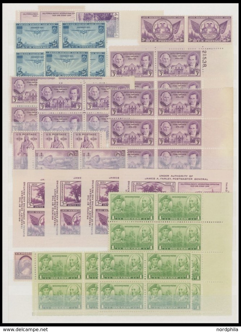 SAMMUNGEN, LOTS **, Postfrische Partie USA Von 1909-52 Mit Vielen Blockstücken Und Blocks, Fast Nur Prachterhaltung - Sammlungen