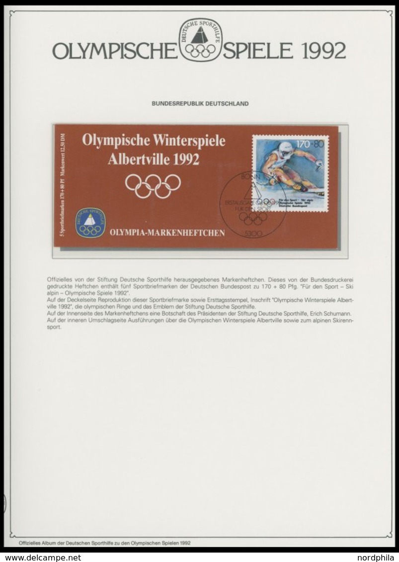 SPORT **,Brief , Olympische Spiele 1992 auf Spezial Falzlosseiten der Deutschen Sporthilfe mit Blocks, Streifen, Markenh