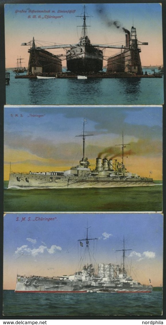 MSP VON 1914 - 1918 S.M.S. Thüringen, 3 Verschiedene Farbige Ansichtskarten, Alle Gebraucht, Pracht - Warships