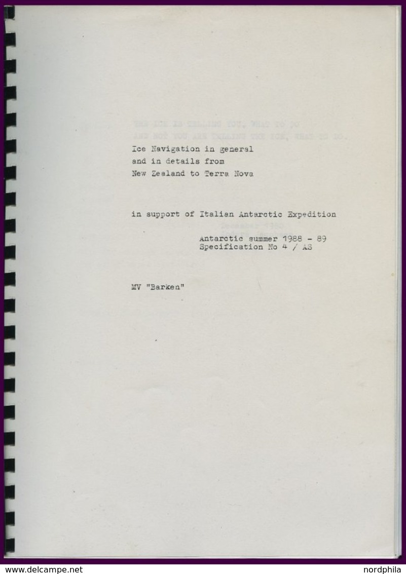 PHIL. LITERATUR MV BARKEN - Ice Navigation In General And In Details From New Zealand To Terra Nova In Support Of Italia - Philately And Postal History
