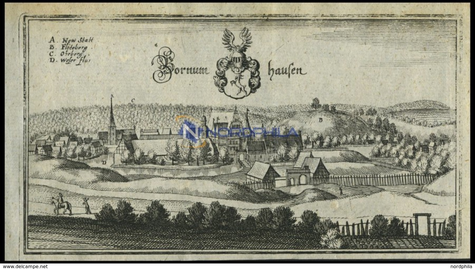 BORNUMHAUSEN, Gesamtansicht, Kupferstich Von Merian Um 1645 - Lithographies