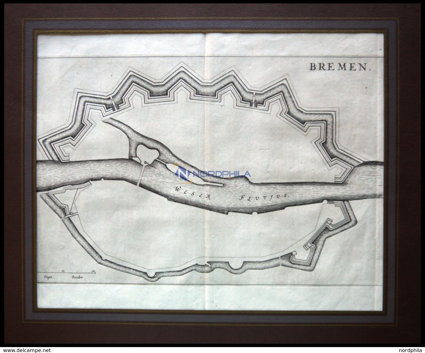 BREMEN. Grundrißplan Der Stadtmauern Mit Der Weser,Kupferstich Um 1700 - Litografía