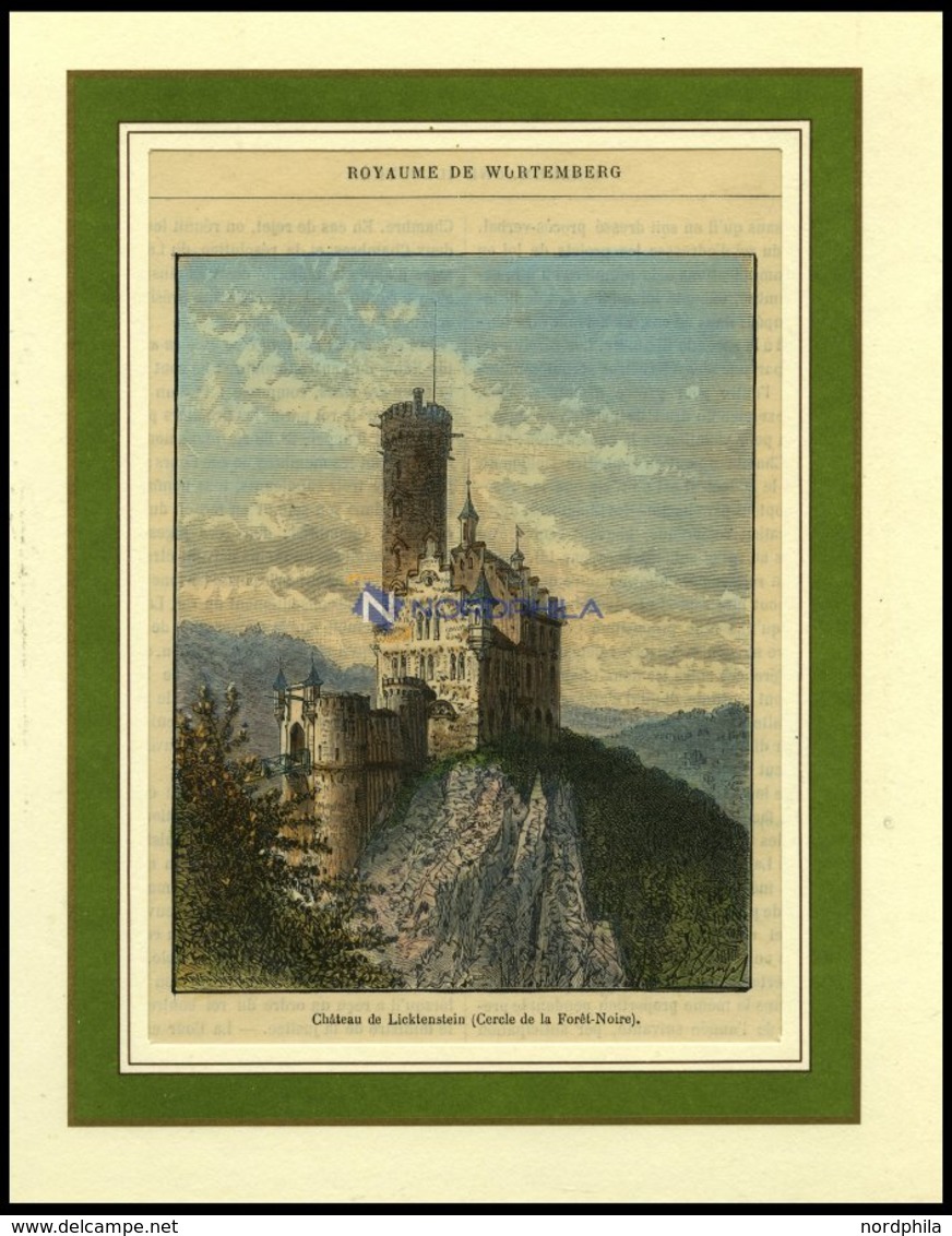 Schloß LICHTENSTEIN, Kol. Holzstich Aus Malte-Brun Um 1880 - Litografía