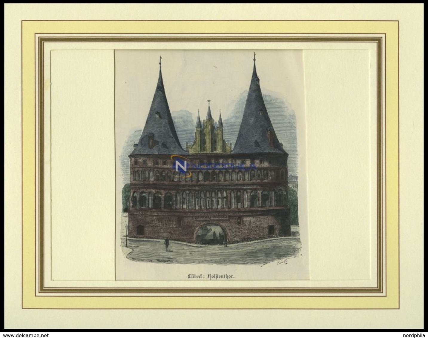 LÜBECK: Das Holstentor, Kolorierter Holzstich Von G. Schönleber Von 1881 - Litografia