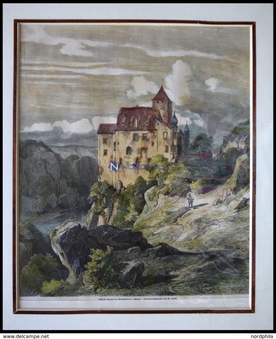 PRUNN: Das Schloß, Kolorierter Holzstich Von Geist Um 1880 - Litografía