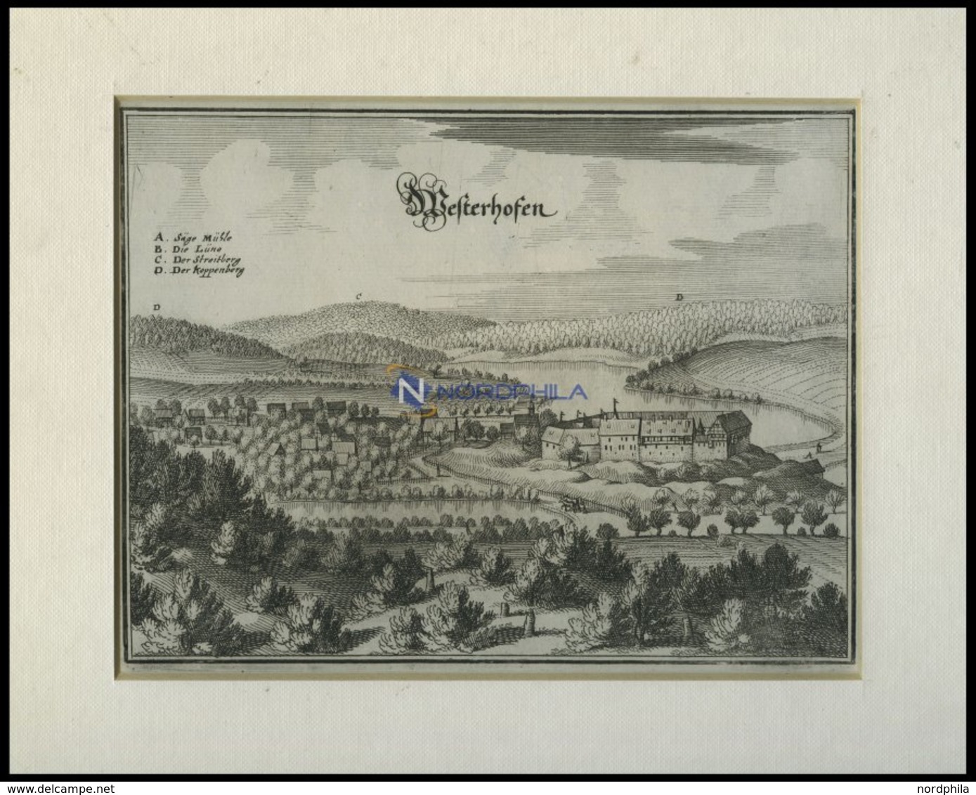 WESTERHOFEN, Gesamtansicht, Kupferstich Von Merian Um 1645 - Litografía