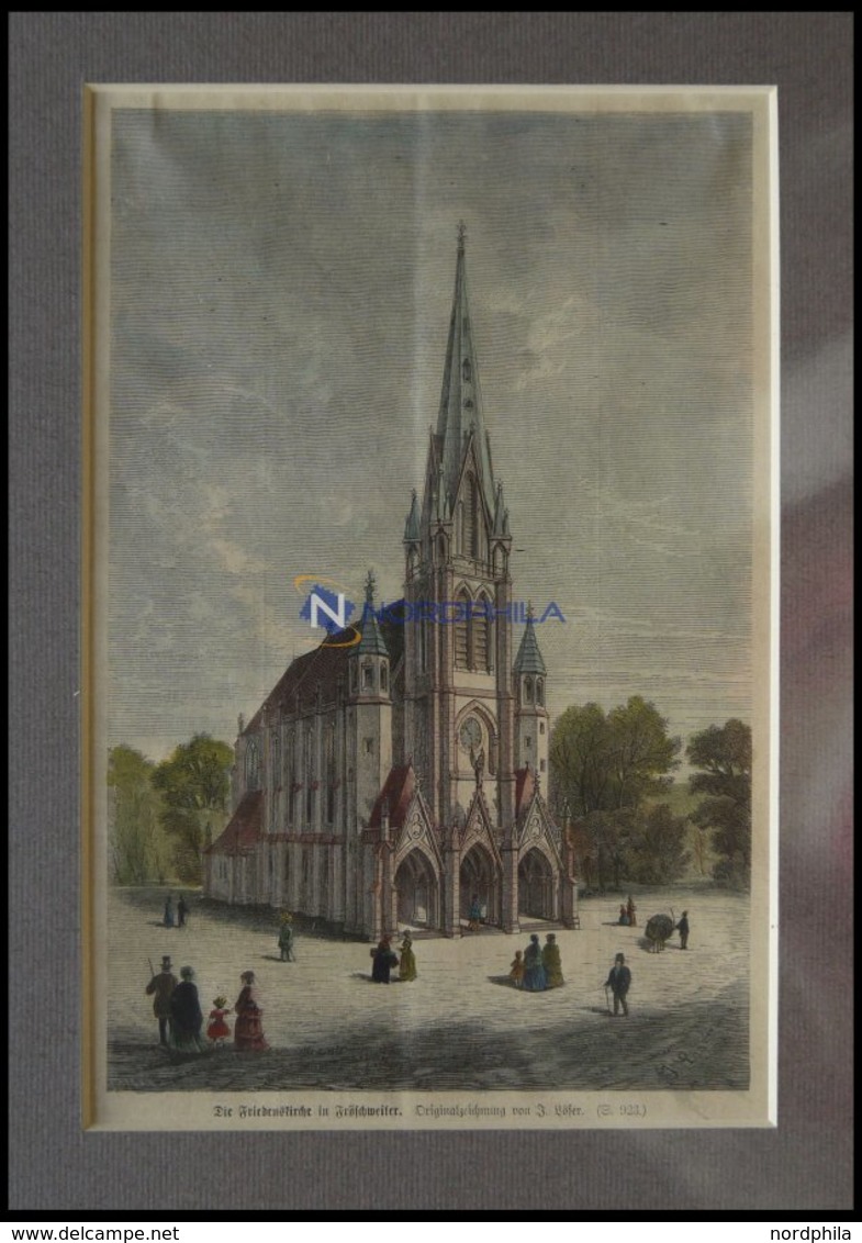 FRÖSCHWEILER: Die Friedenskirche, Kolorierter Holzstich Von Löfer Um 1880 - Litografía