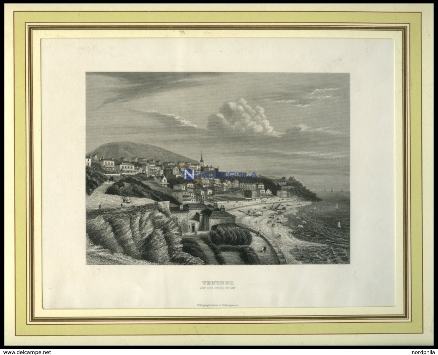 VENTNOR Auf Der Insel Wight, Gesamtansicht, Stahlstich Von B.I. Um 1860 - Lithographien