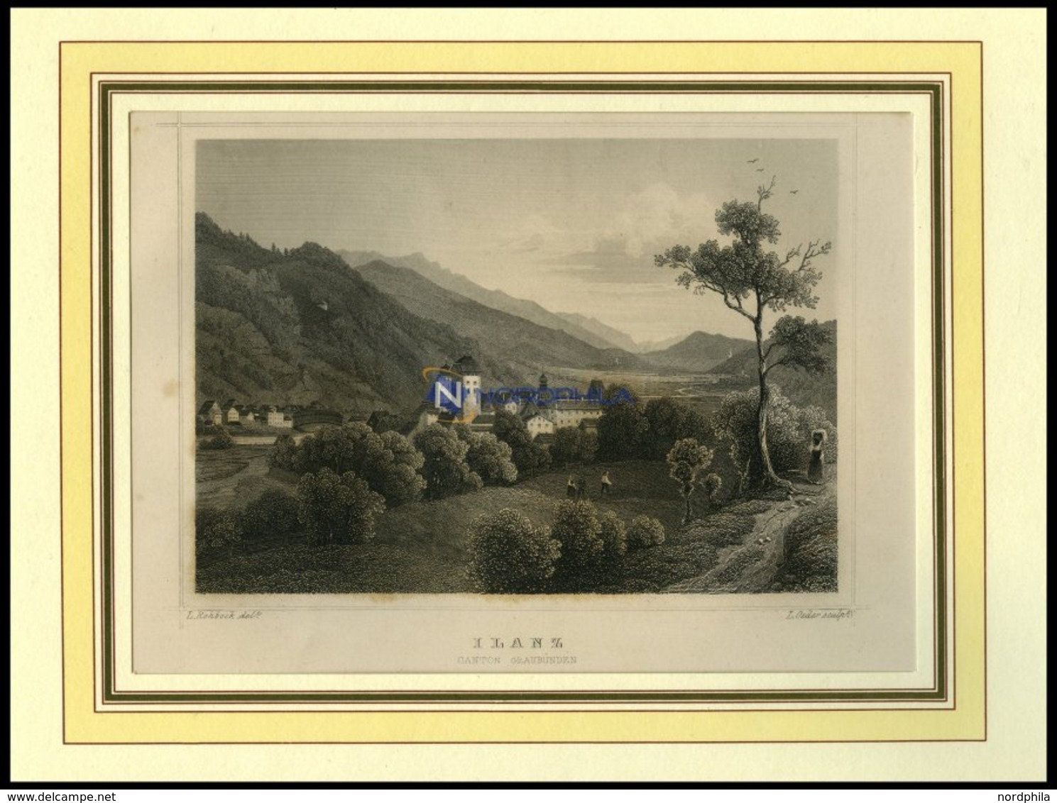 ILANZ/GRAUBÜNDEN, Gesamtansicht, Sta-St. Von Rohbock/Oeder Um 1840 - Lithografieën