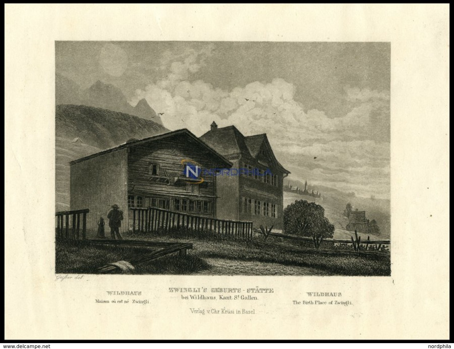 Bei WILDHAUS/KANTON ST. GALLEN: Zwingli`s Geburts-Städte, Stahlstich Von Geißler Um 1840 - Lithographies