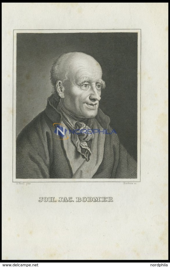 Joh. Jac. Bodmer, Schweizer Gelehrter Und Schriftsteller, Stahlstich Von - Litografía