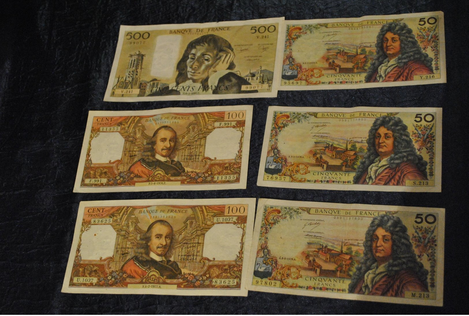 Lot De 6 Billets France 500 100 Et 50 Francs ( 1x 500 F - 2 X 100 F - 3 X 50 F ) - Zonder Classificatie