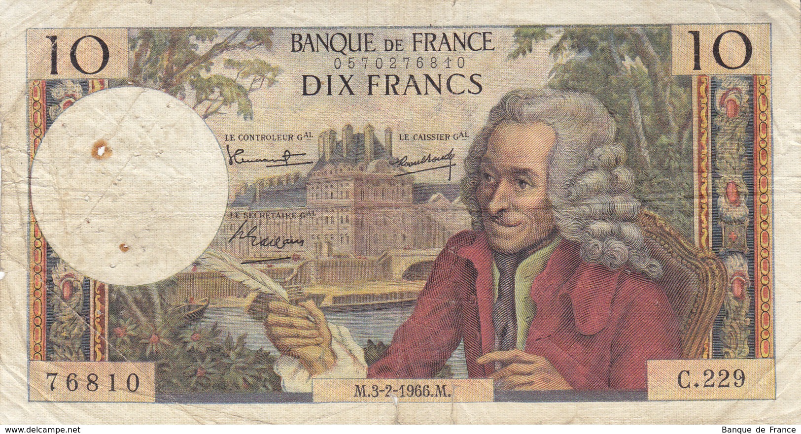 Billet 10 F Voltaire Du 3-2-1966 FAY 62.20 Alph. C.229 - 10 F 1963-1973 ''Voltaire''