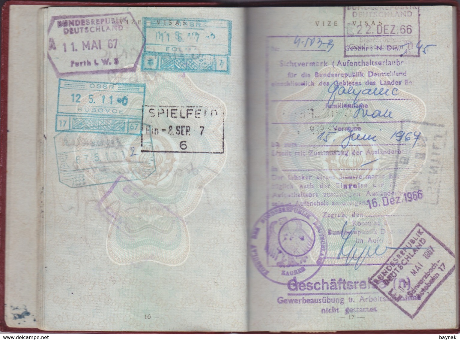 PM42  -  SFR YUGOSLAVIA  -  PASSPORT -  MAN  - 1966 -  FULL WITH VISA AND TAX STAMP FRANCE, DEUTSCHLAND - GESCHAFTSREISE