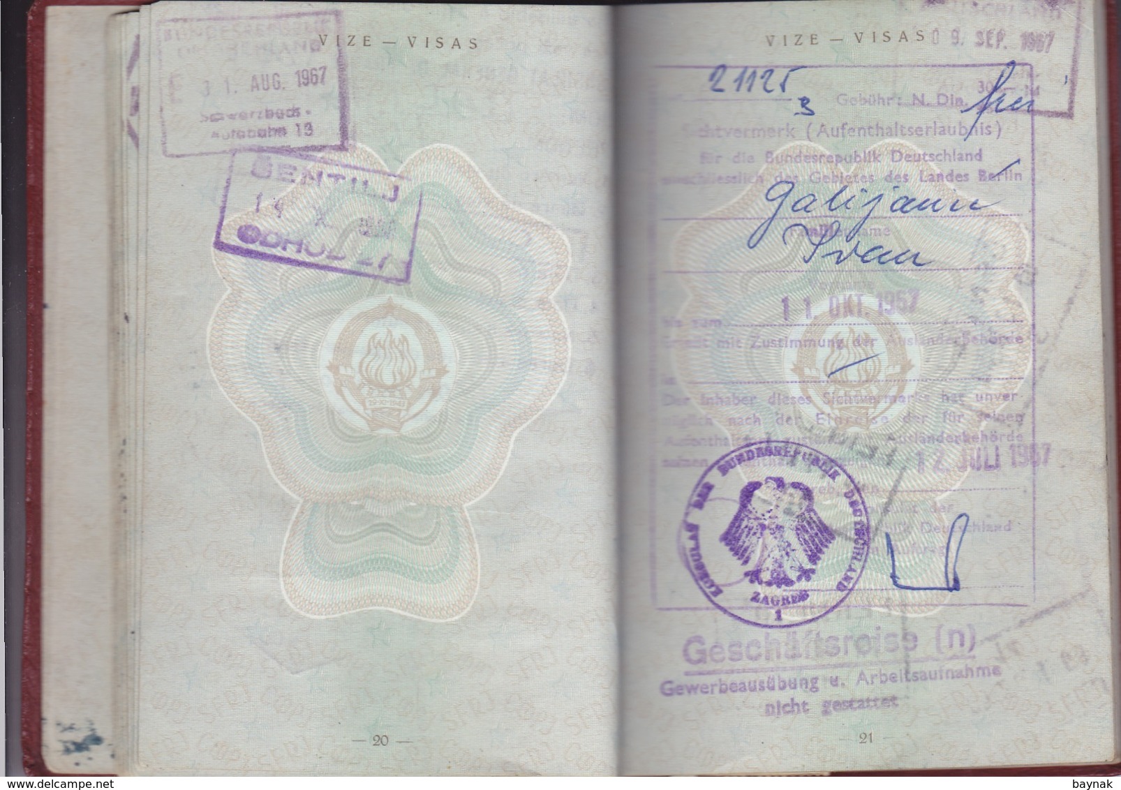 PM42  -  SFR YUGOSLAVIA  -  PASSPORT -  MAN  - 1966 -  FULL WITH VISA AND TAX STAMP FRANCE, DEUTSCHLAND - GESCHAFTSREISE