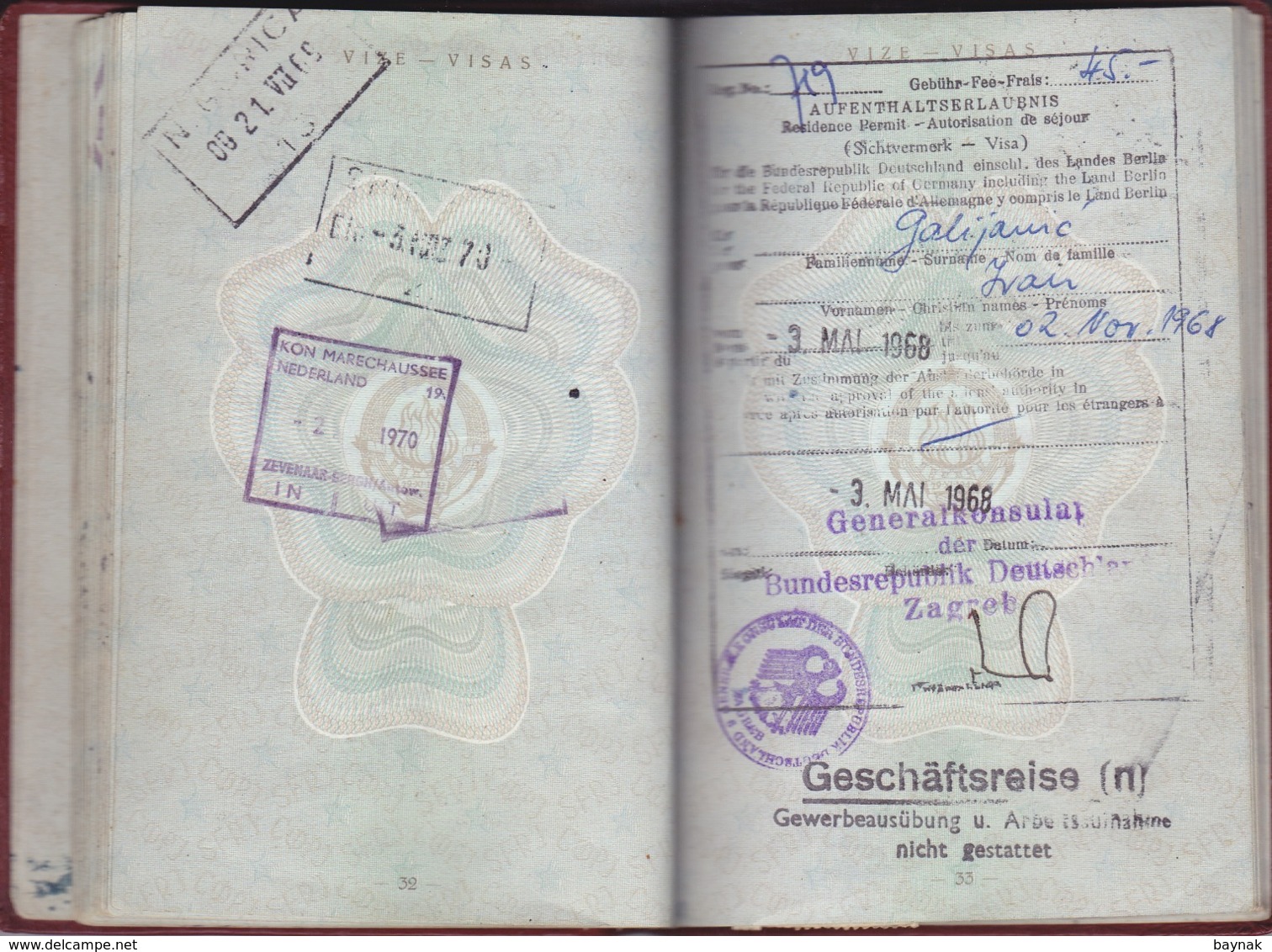 PM42  -  SFR YUGOSLAVIA  -  PASSPORT -  MAN  - 1966 -  FULL WITH VISA AND TAX STAMP FRANCE, DEUTSCHLAND - GESCHAFTSREISE