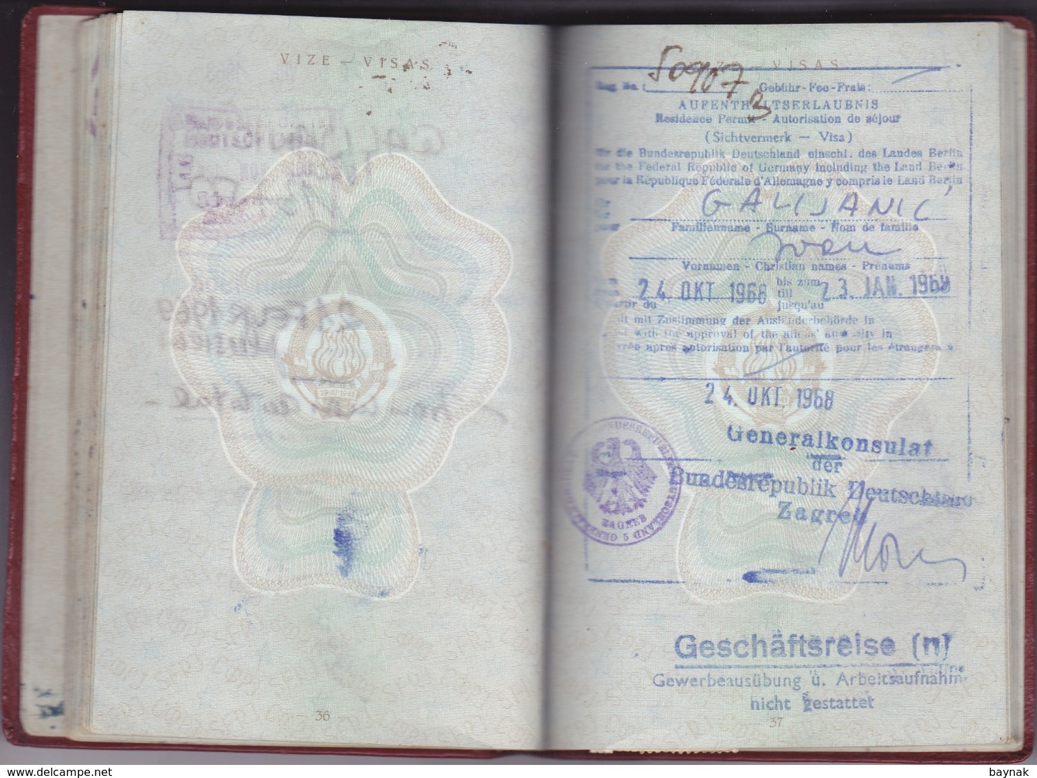 PM42  -  SFR YUGOSLAVIA  -  PASSPORT -  MAN  - 1966 -  FULL WITH VISA AND TAX STAMP FRANCE, DEUTSCHLAND - GESCHAFTSREISE