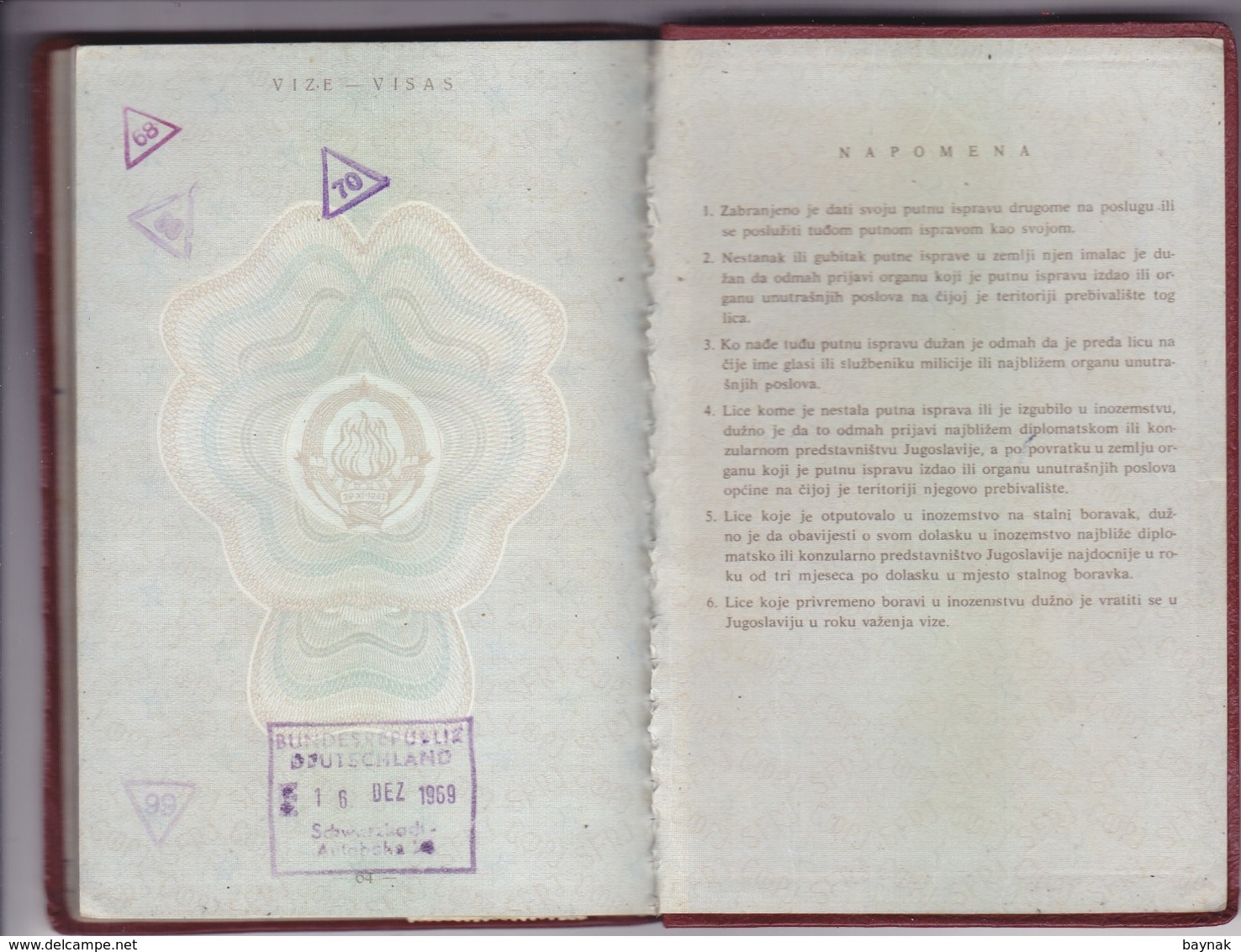 PM42  -  SFR YUGOSLAVIA  -  PASSPORT -  MAN  - 1966 -  FULL WITH VISA AND TAX STAMP FRANCE, DEUTSCHLAND - GESCHAFTSREISE