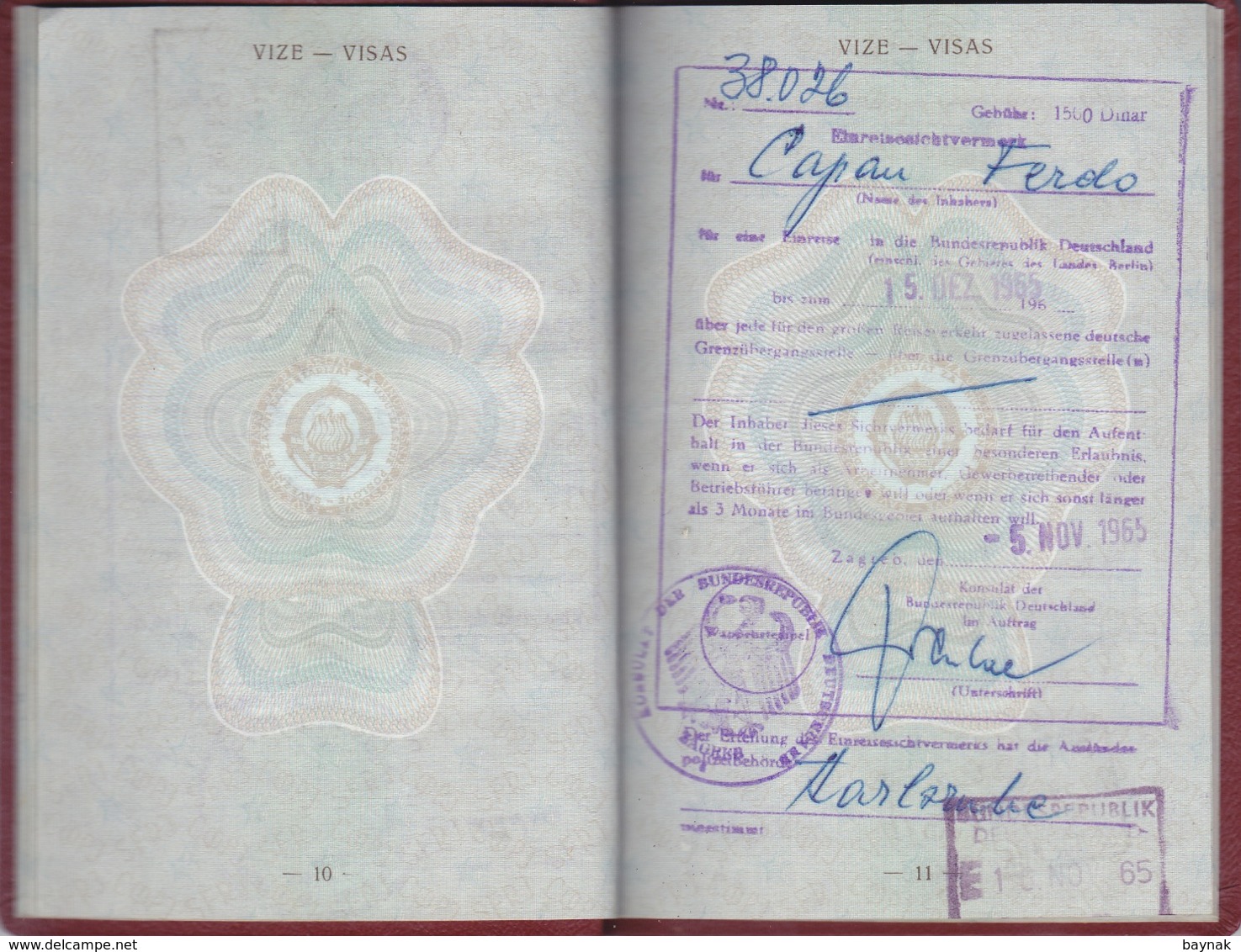 PM78  --  SFR YUGOSLAVIA  --  PASSPORT  --  MAN  --  1965  --  VISA DEUTSCHLAND  --   TAX STAMP  --  SUPER ZUSTAND