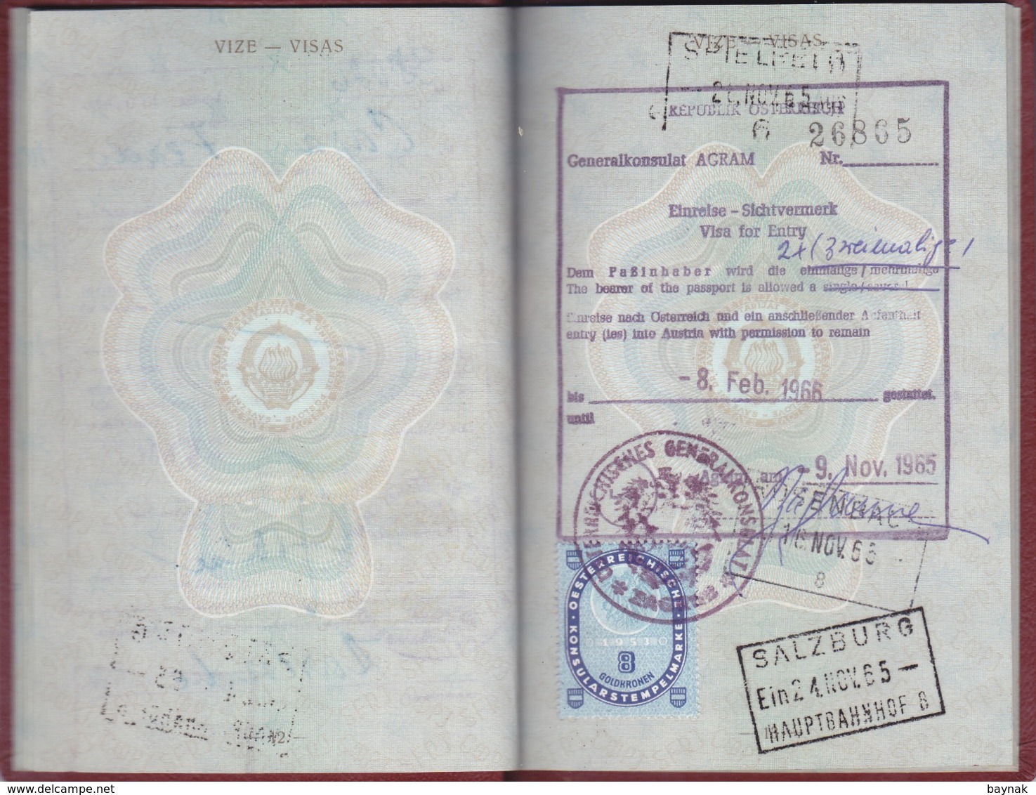 PM78  --  SFR YUGOSLAVIA  --  PASSPORT  --  MAN  --  1965  --  VISA DEUTSCHLAND  --   TAX STAMP  --  SUPER ZUSTAND