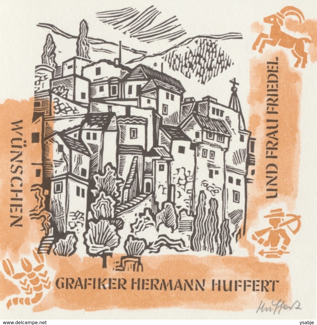 Nieuwjaarskaart 1963 Hermann Huffert (1915-1995) Gesigneerd - Estampes & Gravures