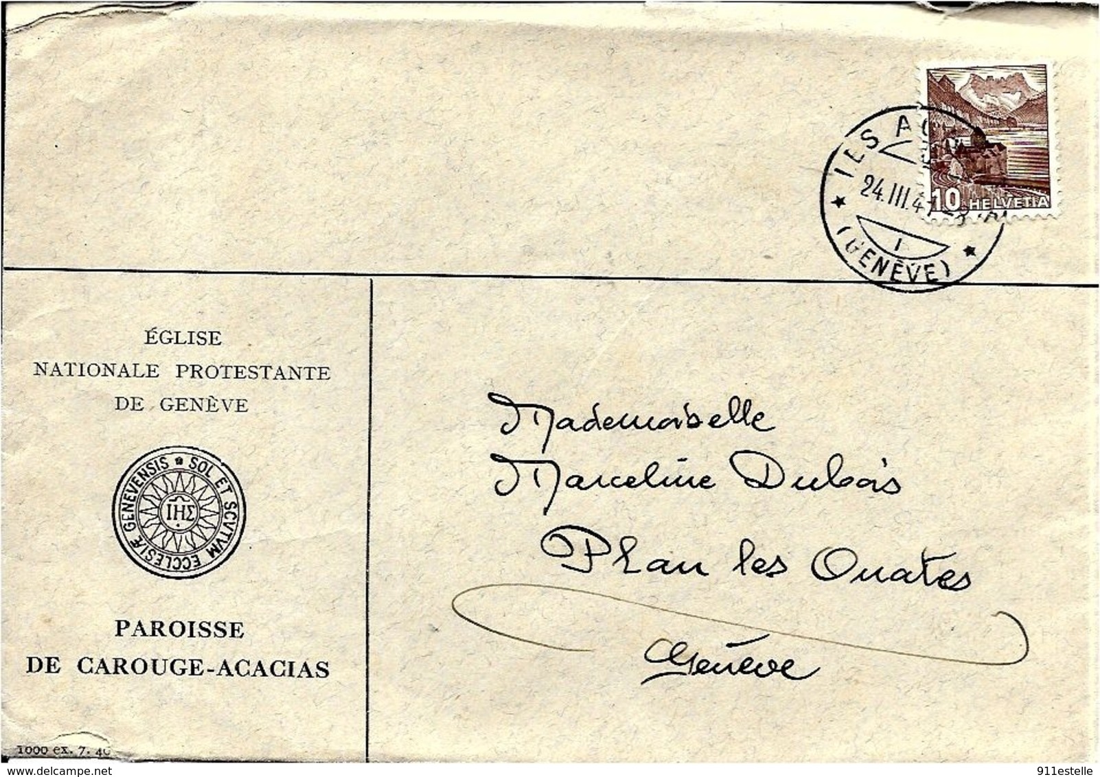 GENEVE .  Lettre  PAROISSE DU CAROUGE  EN 1941 - Carouge