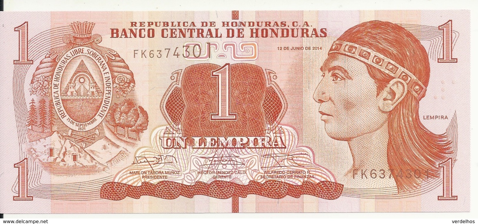 HONDURAS 1 LEMPIRA 2014 UNC P 96 B - Honduras