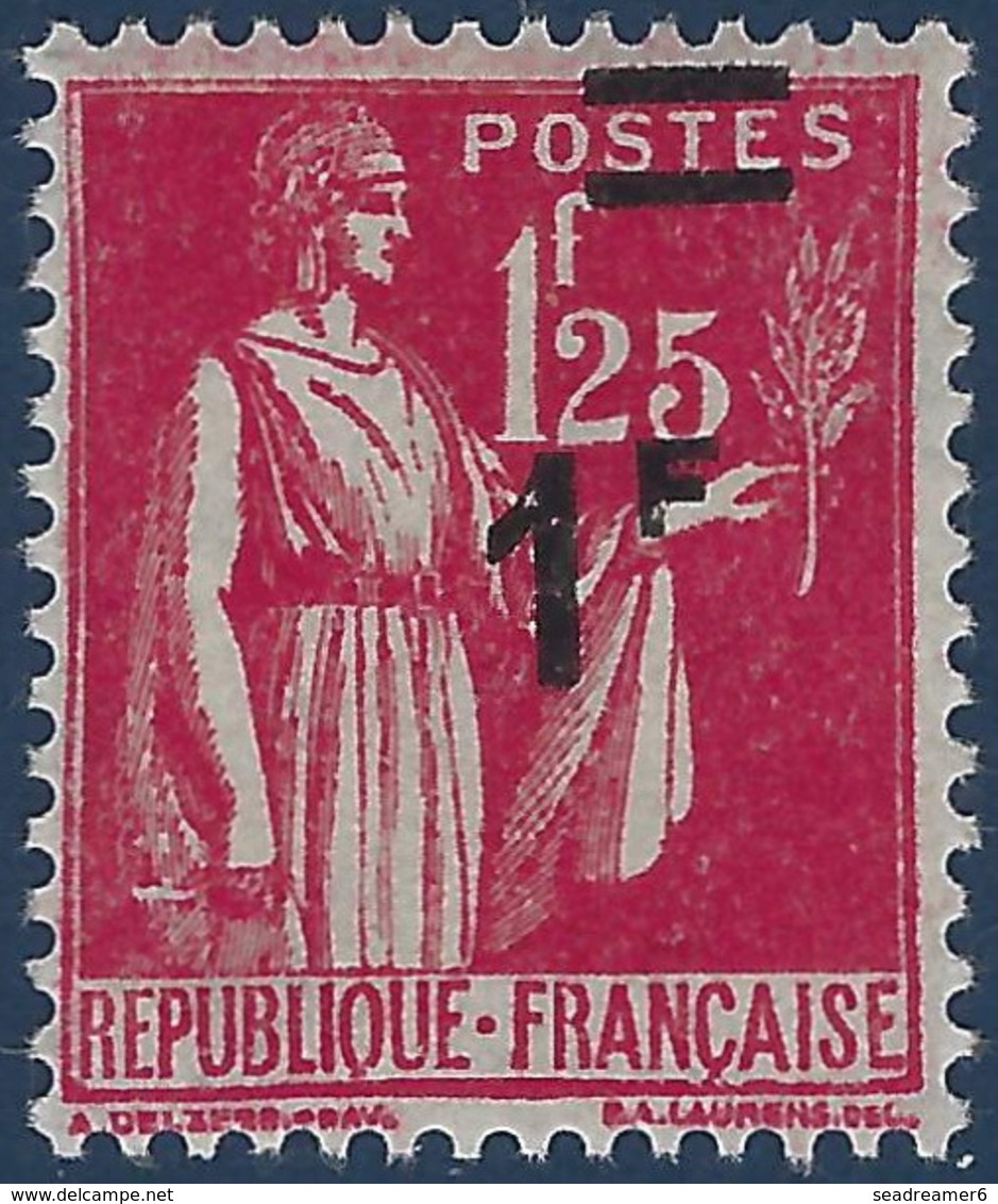 France Type Paix N°483** 1 Fr/1fr25c Rouge Surcharge Décalée  TTB Signé Calves - 1932-39 Peace