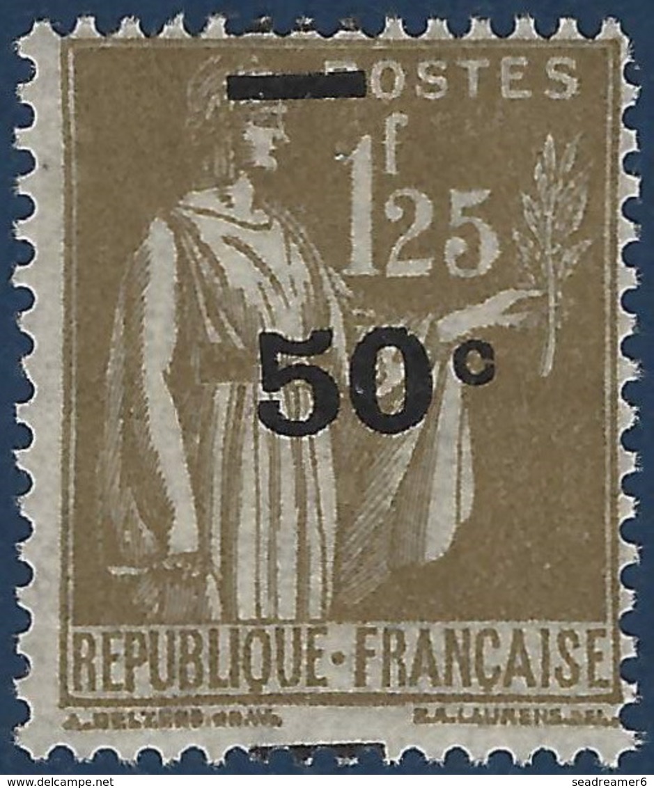 France Type Paix N°298** 50c/1fr25c Olive Surcharge Très Décalée !! TTB Signé Calves - 1932-39 Vrede