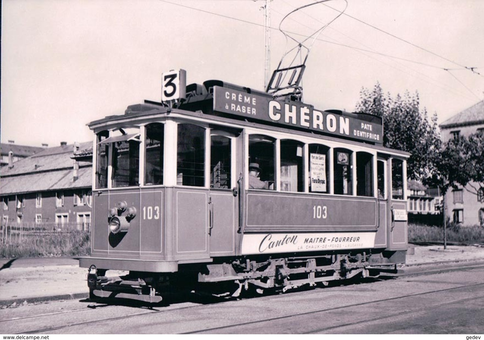 Suisse Chemin De Fer Tramway à Chaux-de-Fonds, Publicité CHERON Dentifrice, Photo Retirage 1949 BVA TC 31 0 II - Gares - Avec Trains