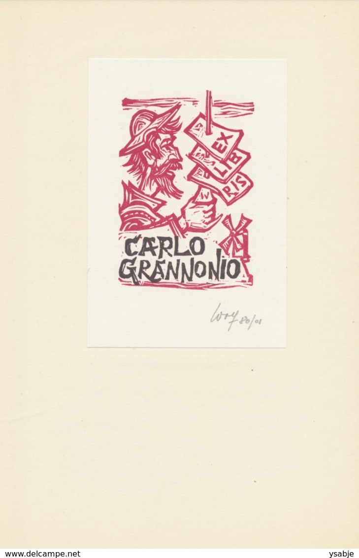 Ex Libris Carlo Grannonio (Don Quichote) - Remo Wolf (1912-2009) Gesigneerd - Exlibris