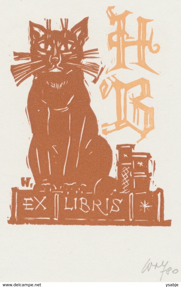 Ex Libris H.B. (cat, Chat, Poes) - Remo Wolf (1912-2009) Gesigneerd - Ex-Libris