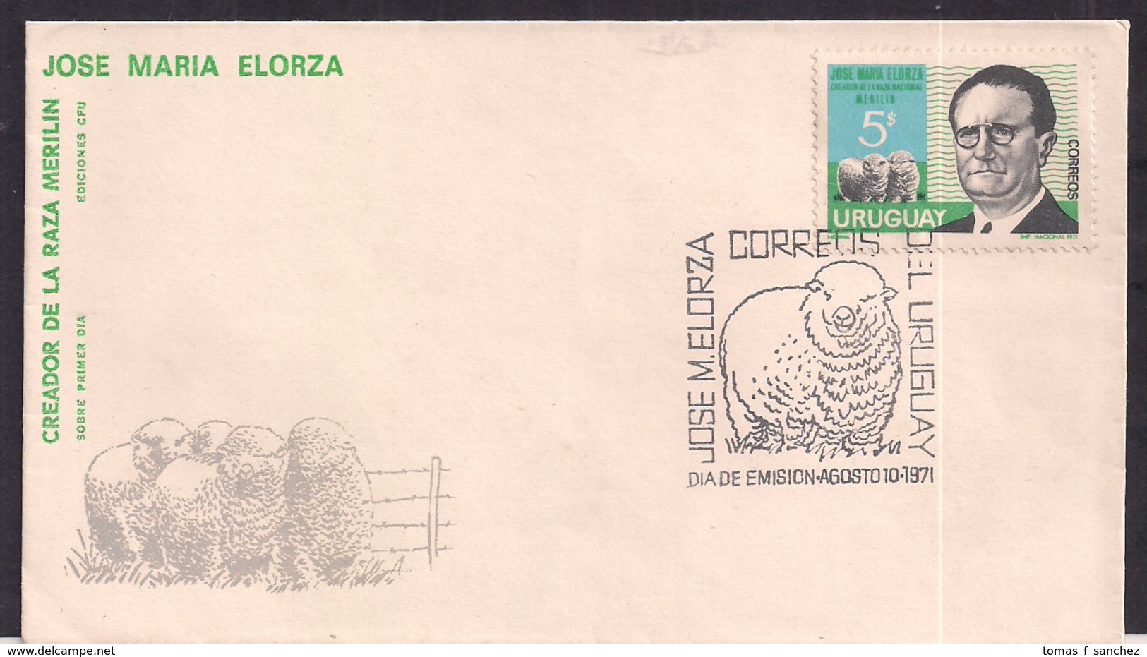 Uruguay - 1971 - Cachets Spéciaux - FDC - Dr. Jose Maria Elorza Créateur De La Race De Moutons Merilin - Uruguay