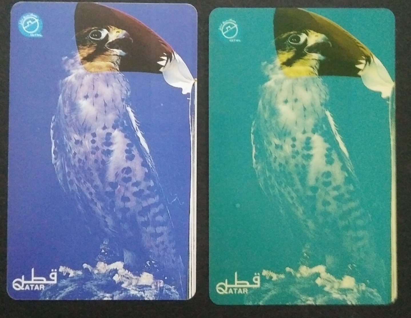 Qatar Telephone Card Old Rare 2 Different Colour Falcon - Qatar