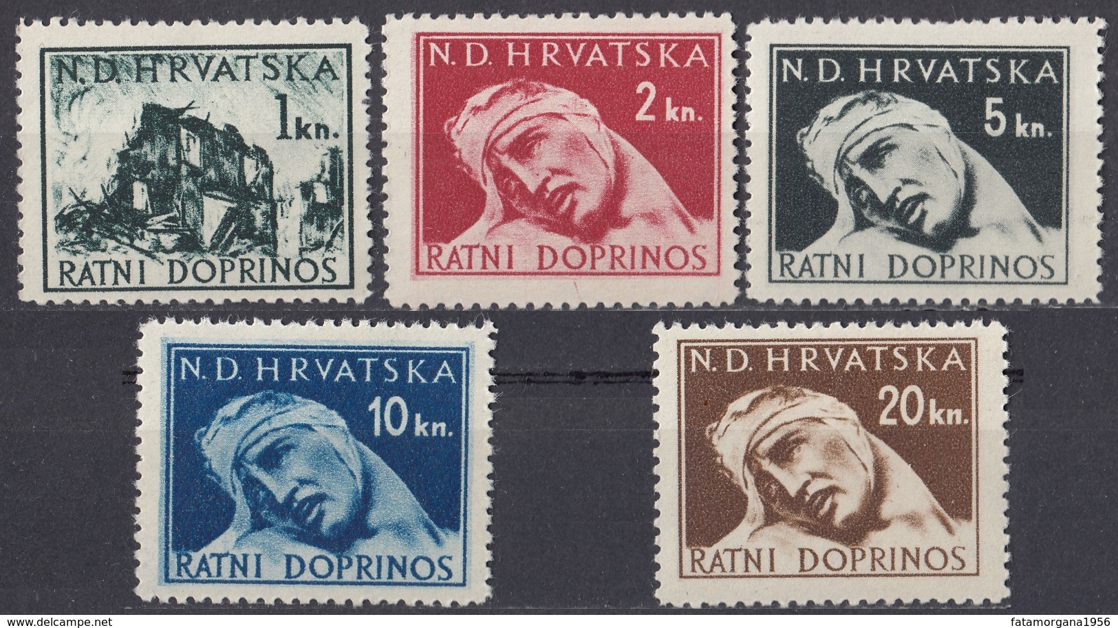 CROAZIA - 1943/1944 - Serie Completa Formata Da 5 Valori Nuovi MNH: Yvert Beneficenza 3/7. - Croazia