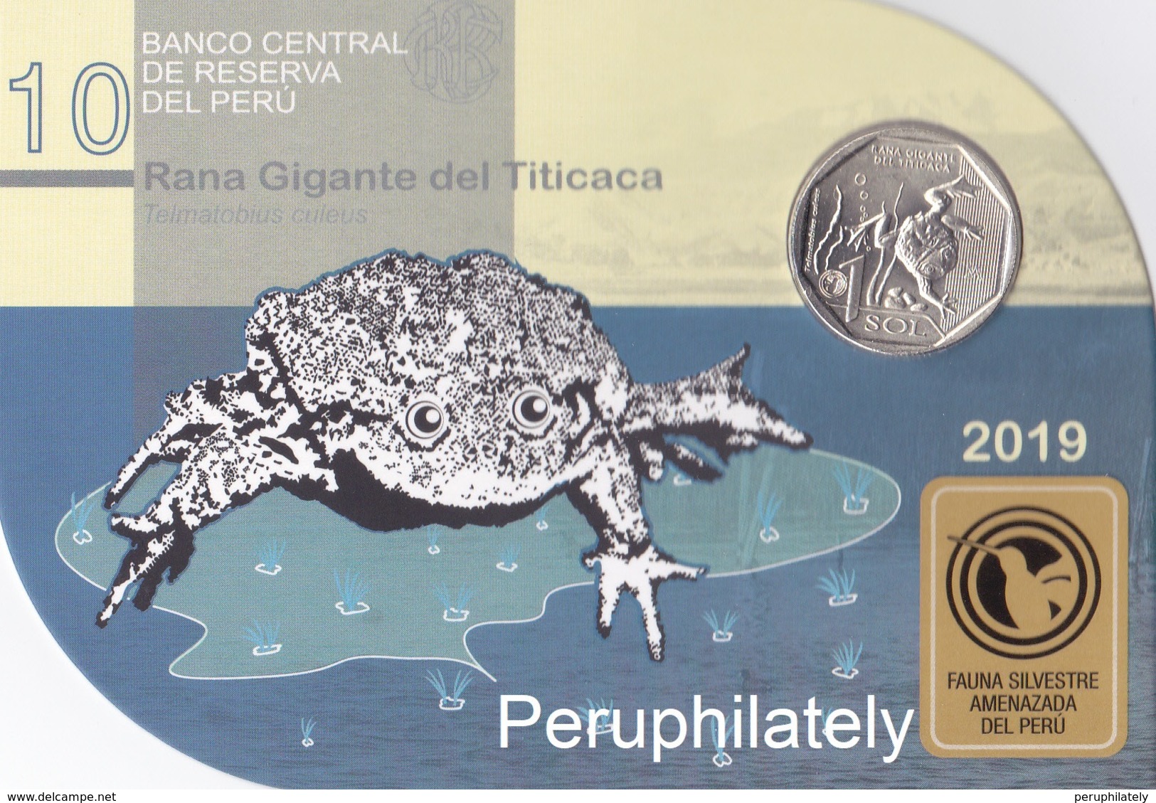 PERU 2019 , FROG GIANT , COIN ON CARD , MINT - Peru