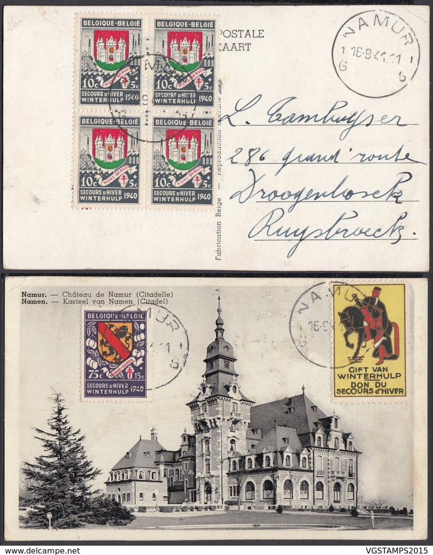 BELGIQUE COB 538 X4 +542 SUR CP DE NAMUR VIGNETTES "SECOURS D HIVER" 16/09/1941 (VGVP39) DC-4564 - Lettres & Documents