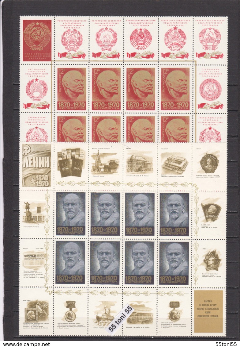 1970 The Centenary Of The Birth Of Vladimir Lenin  Full Set Of 10 Sheets X 8 V - MNH USSR - Blocks & Sheetlets & Panes